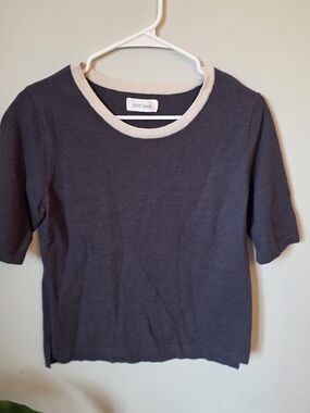 Mer-Sea Navy Short Sleeve Top with Cream Trim